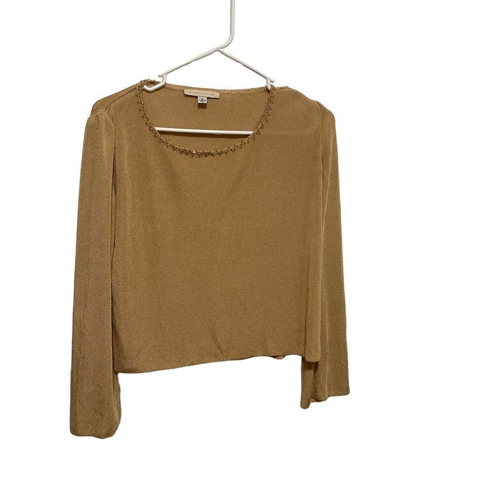 St. John Couture Fashion Fit Camel Color Embellished Sweater Size Small